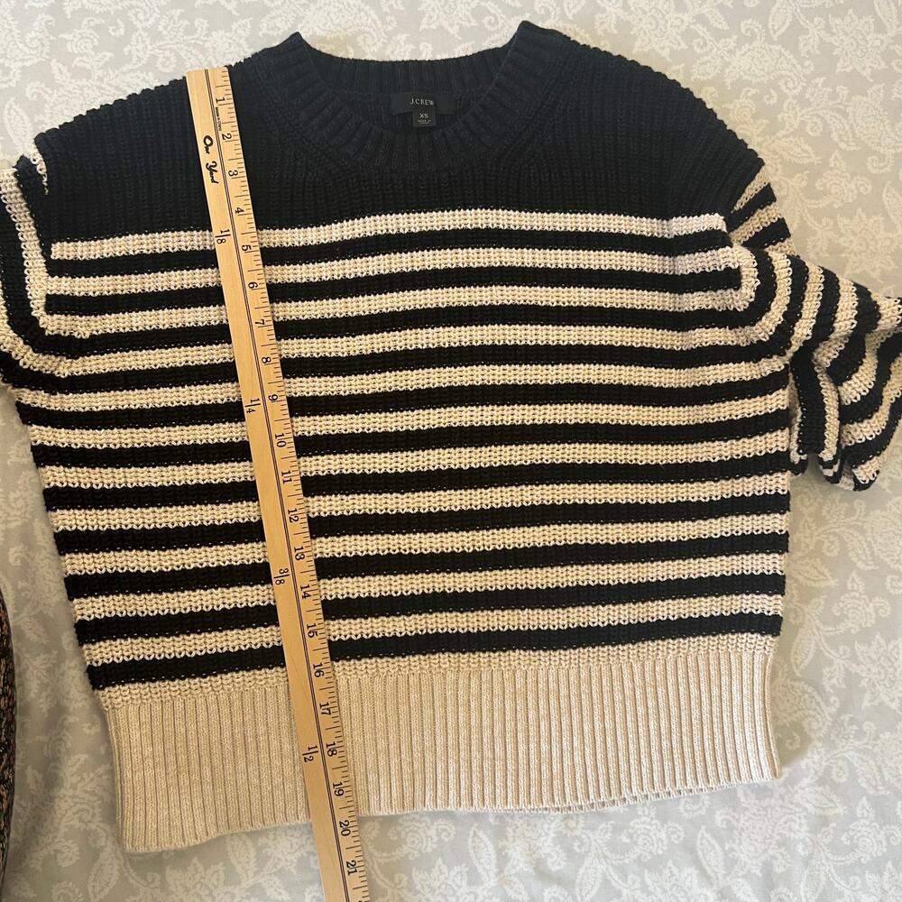 J. Crew Oversized Crewneck Striped Cotton Sweater Navy Black Ivory Size XS - Picture 10 of 10